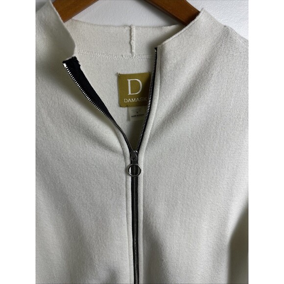 Damask Black/Cream Double Zipper Long Cardigan Front Pockets Size Medium M - Picture 2 of 12